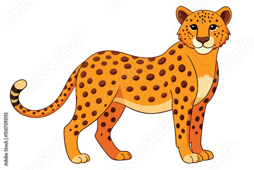 Cartoon Cheetah Illustration Standing Proudly with Detailed Spots and Friendly Expression Depicted