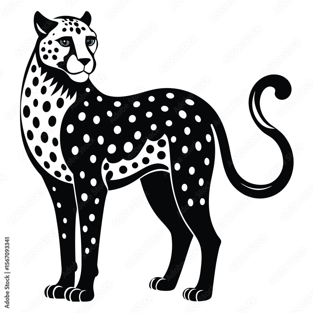 Fototapeta premium Stylized Cheetah Illustration Elegant Feline Design with Intricate Spot Pattern and Curled Tail