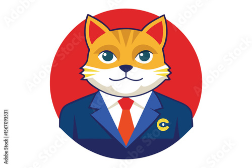 Cat Avatar Illustration in Business Attire with Red Background