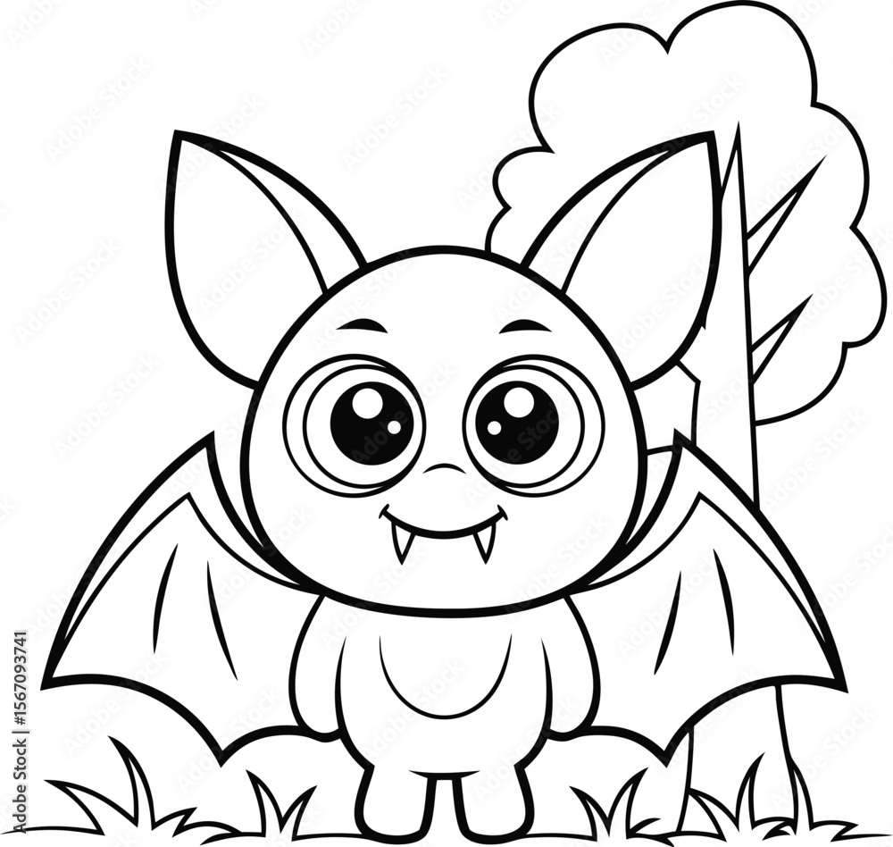 Fototapeta premium cute vampire with pet bat add grass and a tree c.eps