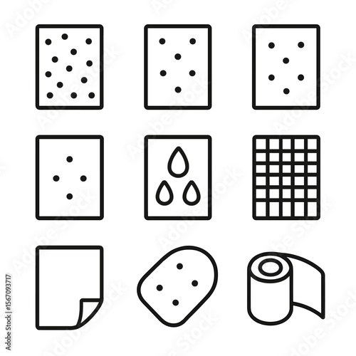 Sandpaper Icon Set. Solid, filled icon set of sandpaper sheet types: coarse grit, medium grit, fine grit, ultra-fine grit,