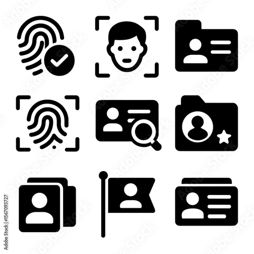 Identity Verification Icons. Solid, filled icons set of identity verification and background checks: