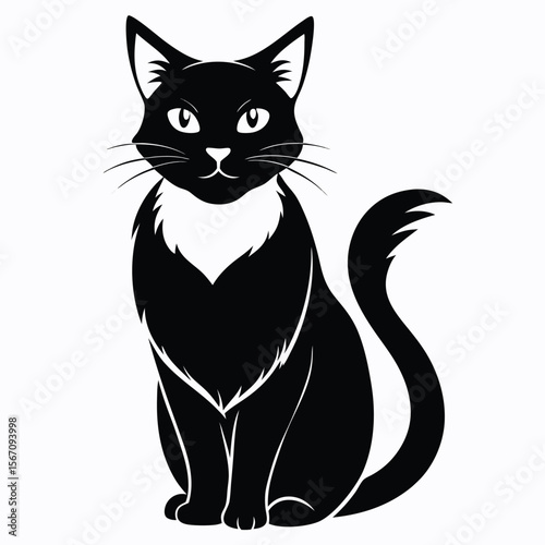 Elegant Black Cat Illustration with White Markings, Emphasizing Grace and Feline Charm
