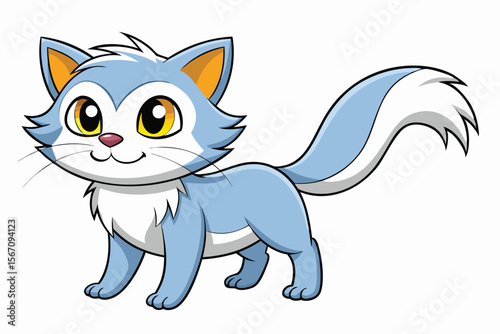 Cartoon Blue Cat with Big Yellow Eyes and a Bushy Tail