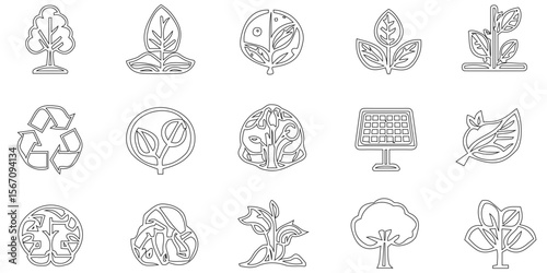 Black outline set of ecology icon liner tecnology abstract background, modern line style icon set of ecology collection.