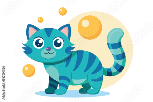 Whimsical Cartoon Cat with Yellow Orbs Playful Feline Friend