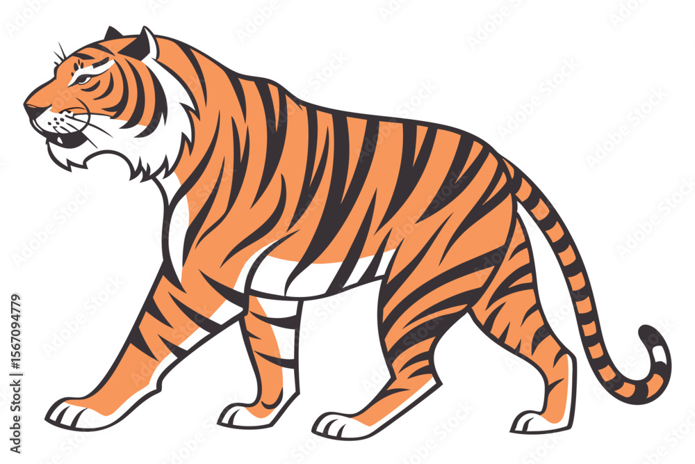 Fototapeta premium Illustration of a Walking Tiger with Orange and Black Stripes