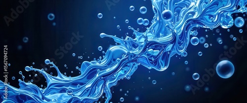 Flowing blue liquid with bubbles for computer monitor backgrounds