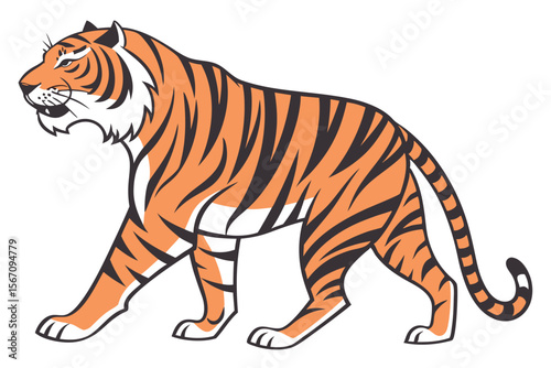 Illustration of a Walking Tiger with Orange and Black Stripes
