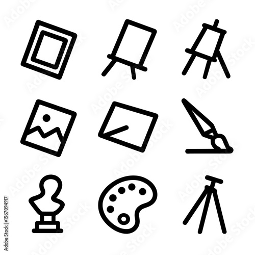 Tilted Icon Set. Solid, filled icon set of tilt in art and photography: tilted frame, slanted canvas, leaning easel, tilted photo,