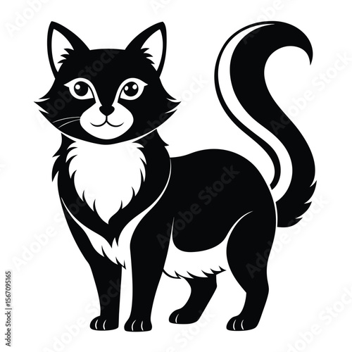 Elegant Black and White Cartoon Skunk Illustration Standing Upright