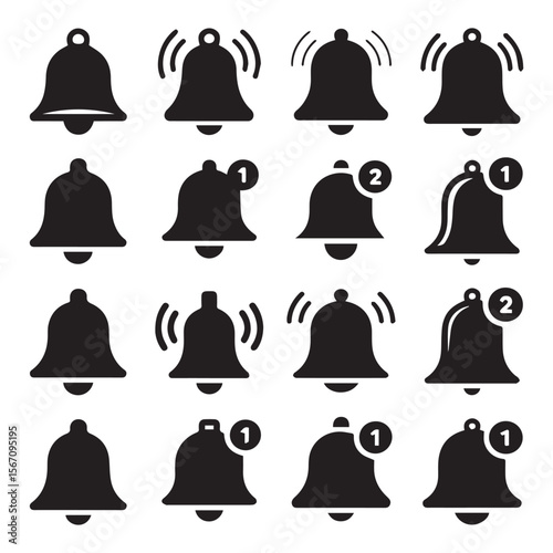 Collection of black bell icons representing notifications and alerts