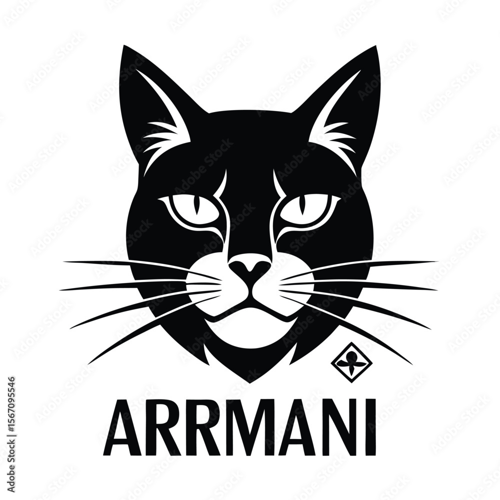 Obraz premium Striking Black Cat Illustration with Arrrmani Text and Unique Symbol Underneath Its Whiskers