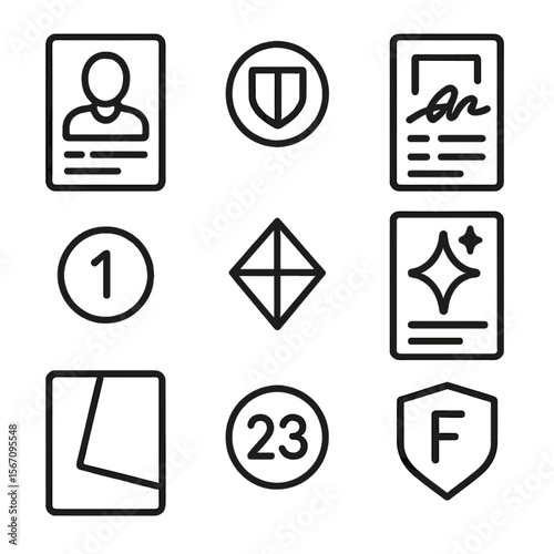 Sports Trading Card Icons. Solid, filled icon set of sports trading card features: player photo, team logo, player stats,
