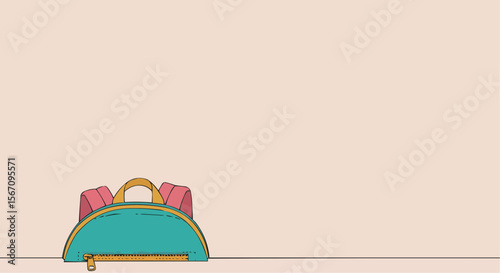 Vector of School Backpack Peeking on Pastel Background