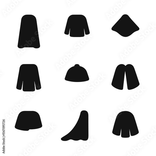Variety of Capes Icons. Solid, filled icon set of cape types by length: floor-length cape, waist-length cape, shoulder cape,