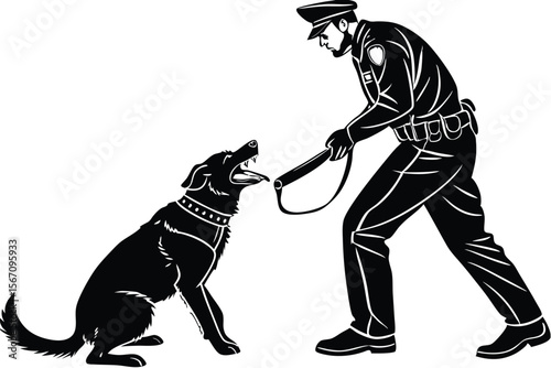 Police Officer Commands Canine Companion An Illustration of Security and Law Enforcement