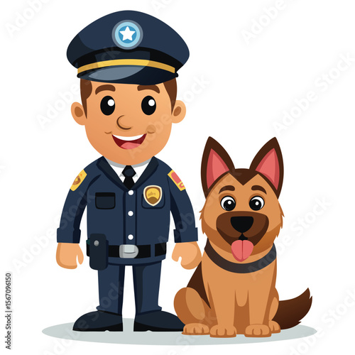 Cartoon Police Officer and Police Dog Dynamic Duo Protecting and Serving with Pride