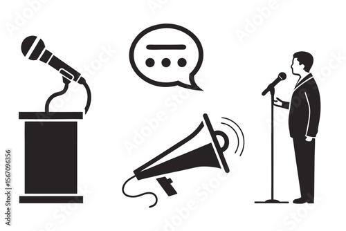 Black Icon Set for Conferences Keynote Events Presentations and Business Meetings