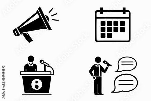 Black Icon Set for Conferences Keynote Events and Business Presentations