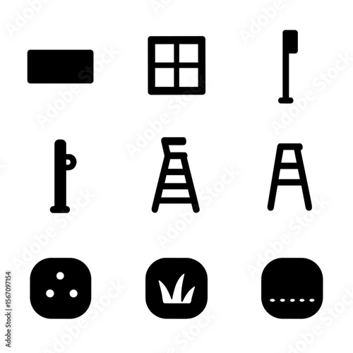 Tennis Court Icon Set. Solid, filled icon set of tennis court features: baseline, service box, doubles sideline, net post, umpire