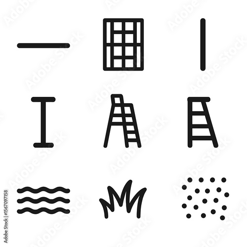 Tennis Court Icon Set. Solid, filled icon set of tennis court features: baseline, service box, doubles sideline, net post, umpire