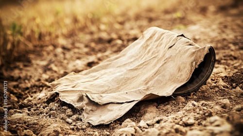 Abandoned Weathered Cloth on Dry Soil in Rustic Landscape
