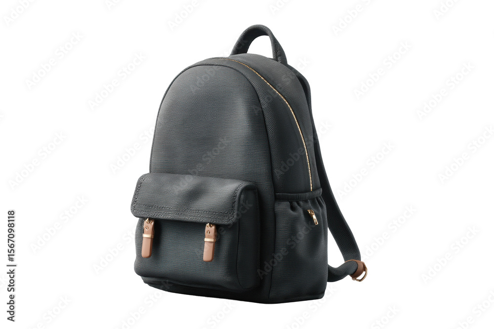 Naklejka premium PNG Sleek dark gray backpack with front pocket and stylish accents
