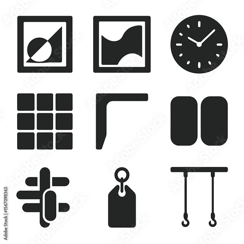 Modern Art Studio Icons. Solid, filled icons set of modern art studio wall elements: geometric print, abstract
