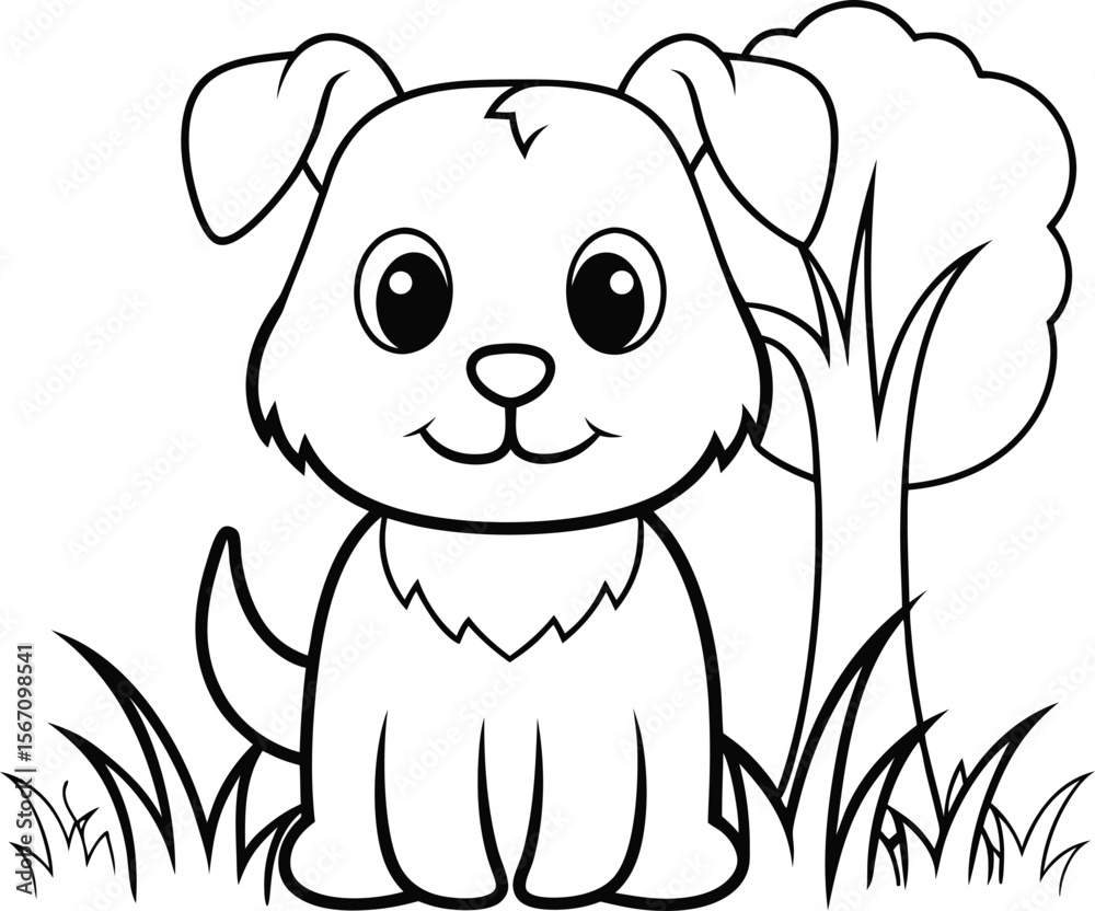 Fototapeta premium cute zombie dog wagging tail add grass and a tree (1).eps