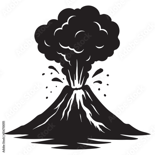 Volcano Eruption Silhouette Vector, Exploding Mountain Icon for Nature, Disaster, and Geology Themes