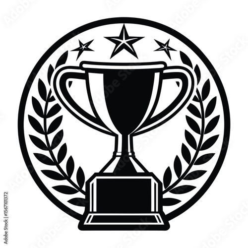 Award trophy with laurel wreath and stars victory achievement