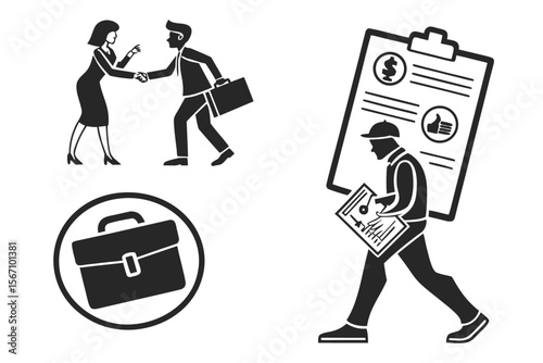 Black Job Offer and Recruitment Icons