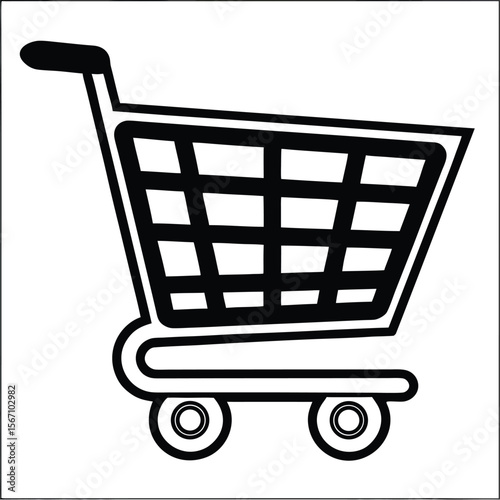Black and white shopping cart with grid basket and wheels trolley