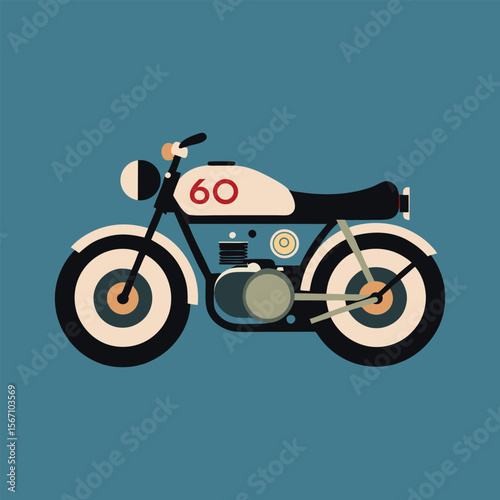 Vintage 1960s cafe racer motorcycle vector with chrome details, worn-out texture, retro style, classic bike illustration, grunge effect