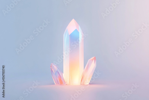 Glowing crystal meditation icon on pastel background for mindfulness design