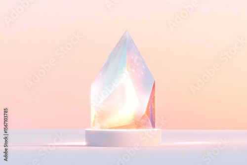 Radiant crystal on soft pastel background symbolizing mindfulness and serenity