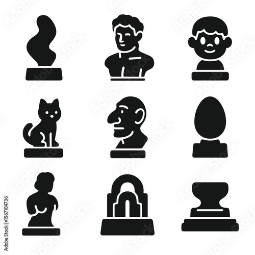Sculpting Styles Icons. Solid, filled icons set of sculpting techniques and styles: abstract form, realistic
