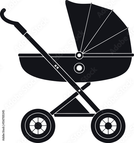 Baby carriage empty, old baby carriage, baby carriage icon, baby stroller icon. Baby pram, stroller silhouette, baby carriage clip art editable vector illustration