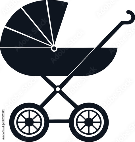 Baby carriage empty, old baby carriage, baby carriage icon, baby stroller icon. Baby pram, stroller silhouette, baby carriage clip art editable vector illustration