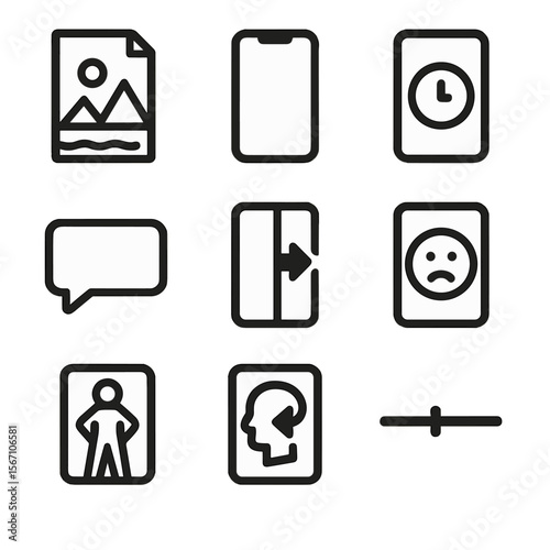 Storytelling Icons Grid. Solid, filled icons set of storytelling in vertical videos: scene sketch, vertical