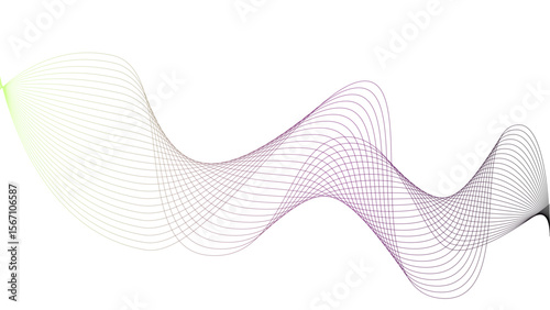 Vector curvy abstract line art wavy flowing dynamic colorful lines white background in concept music or sound, wave, wind, information flow