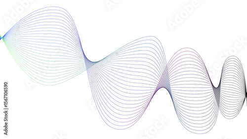 Vector curvy abstract line art wavy flowing dynamic colorful lines white background in concept music or sound, wave, wind, information flow