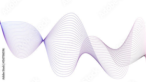 Vector curvy abstract line art wavy flowing dynamic colorful lines white background in concept music or sound, wave, wind, information flow