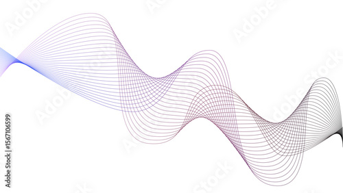 Vector curvy abstract line art wavy flowing dynamic colorful lines white background in concept music or sound, wave, wind, information flow