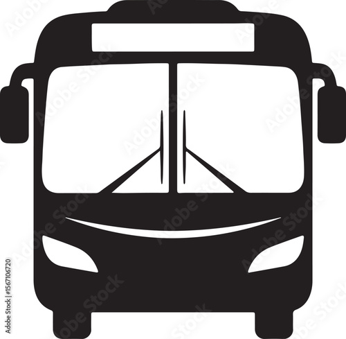 Black and white simple graphic icon of a bus front view transportation vehicle