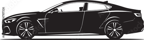 Black silhouette of a modern luxury sedan viewed from the side automobile black and white