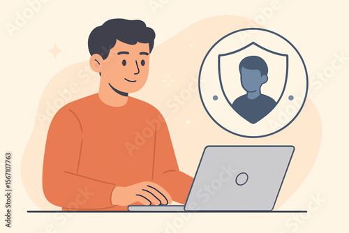 Know Your Customer concept. Person using a laptop for identity verification and account authentication. KYC icon on a virtual screen for business compliance, data protection, and security.