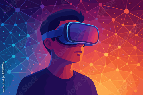 Futuristic Metaverse Technology Concept, Virtual Reality VR Headset, Immersive 3D Simulation, Augmented Reality, Digital Network Connections, Innovation in AR VR Tech, Connected Digital World