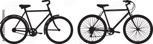 Two black silhouette bicycles side by side on white background bike